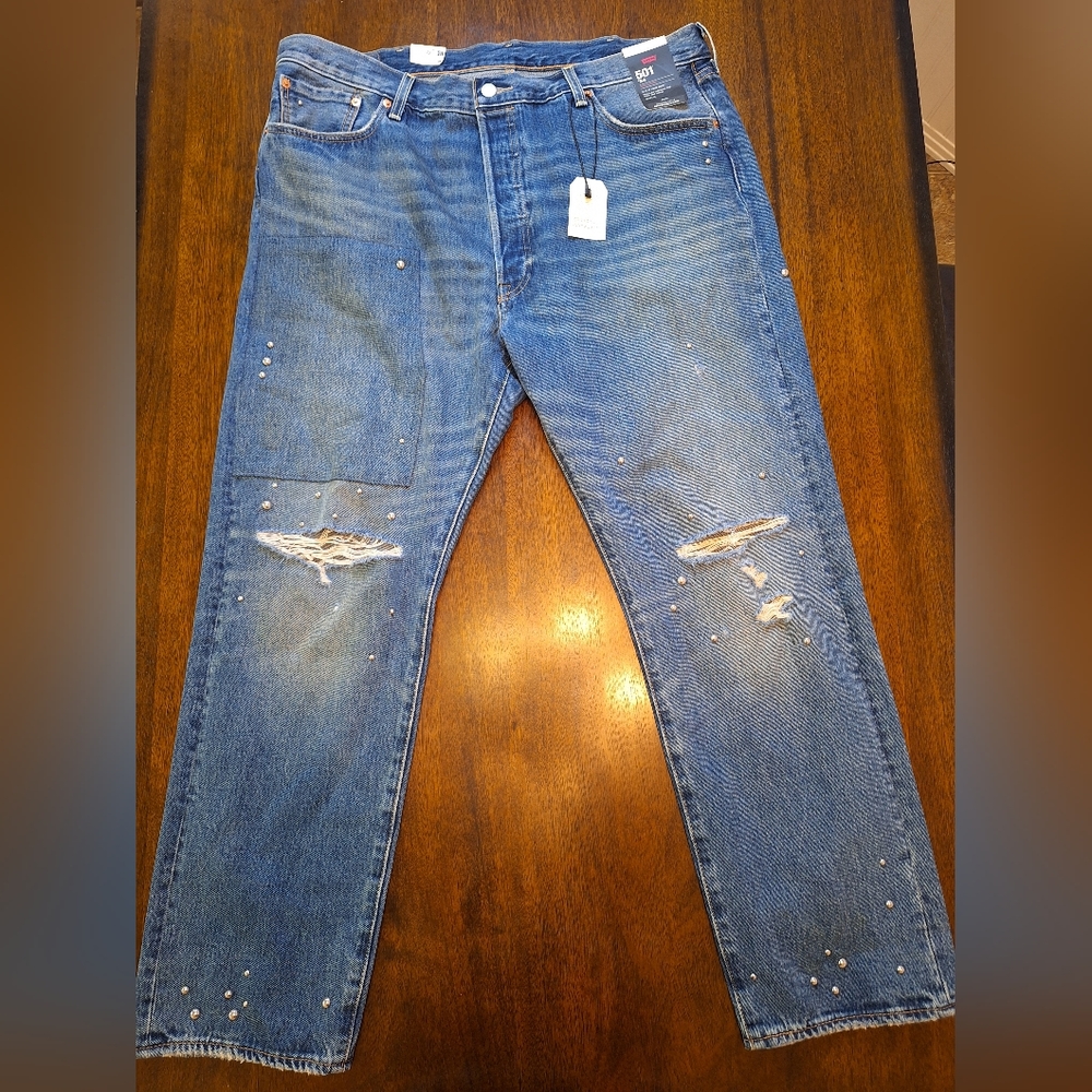 Levi's 501 54 Premium Destructed Dirty Grunge Studded Slim Fit Jeans Size 40x30